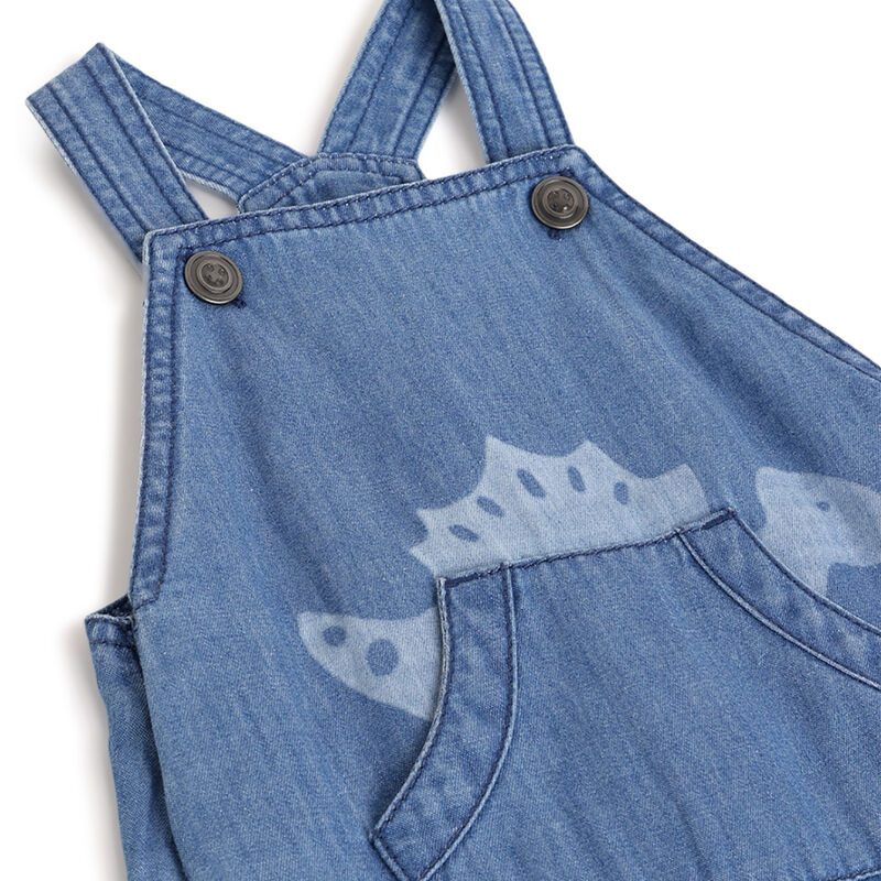 Boys Medium Blue Printed Long Dungaree image number 2